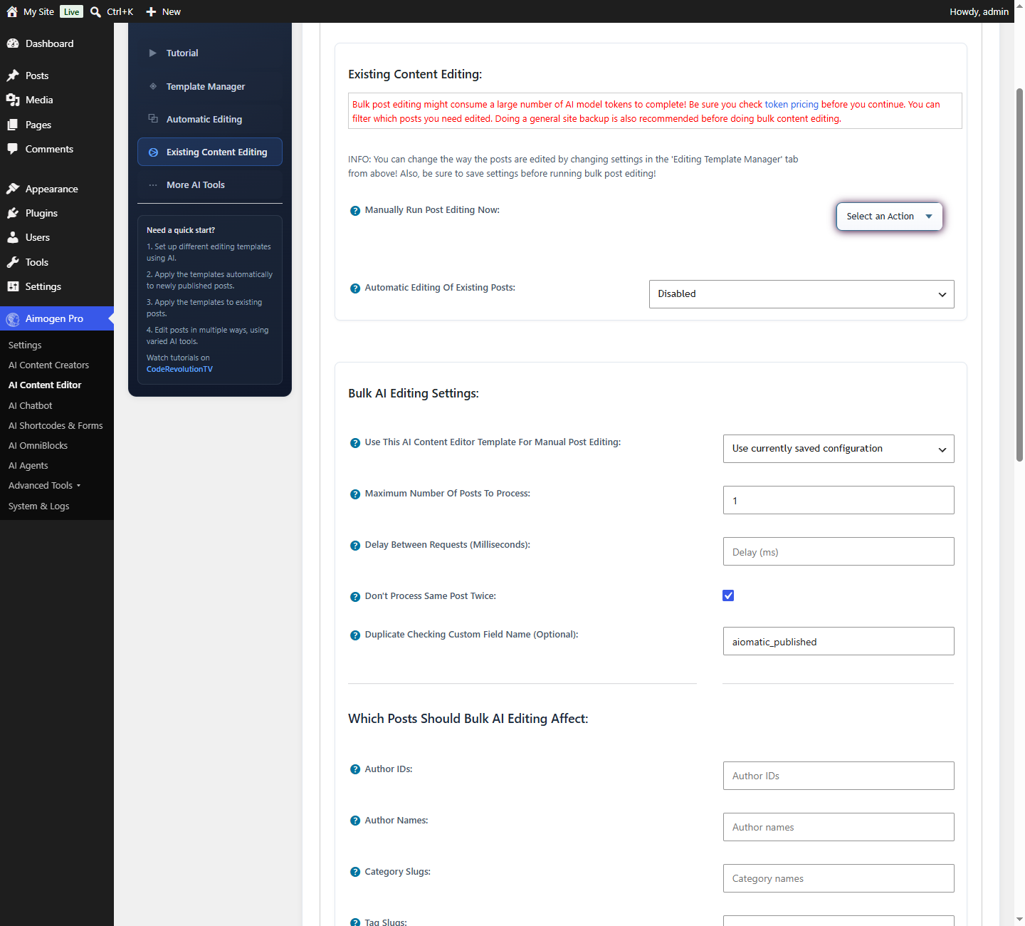 Aimogen Pro > AI Content Editor > Existing Content Editing