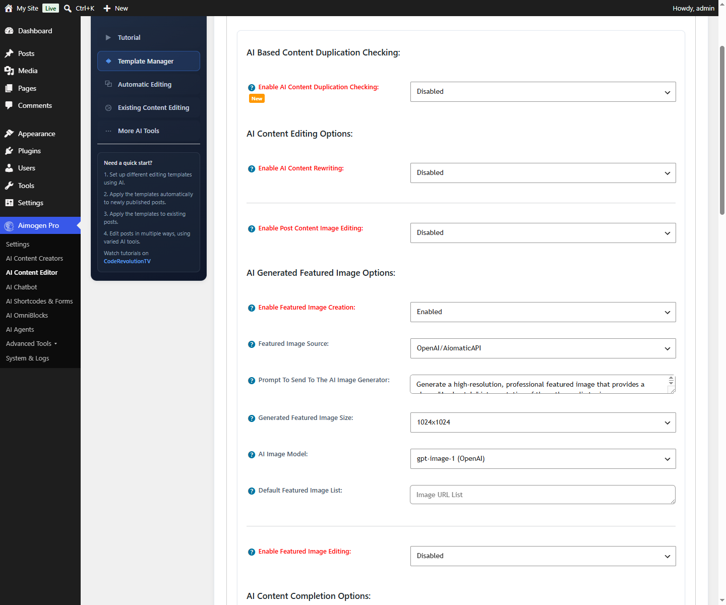 Aimogen Pro > AI Content Editor > Template Manager
