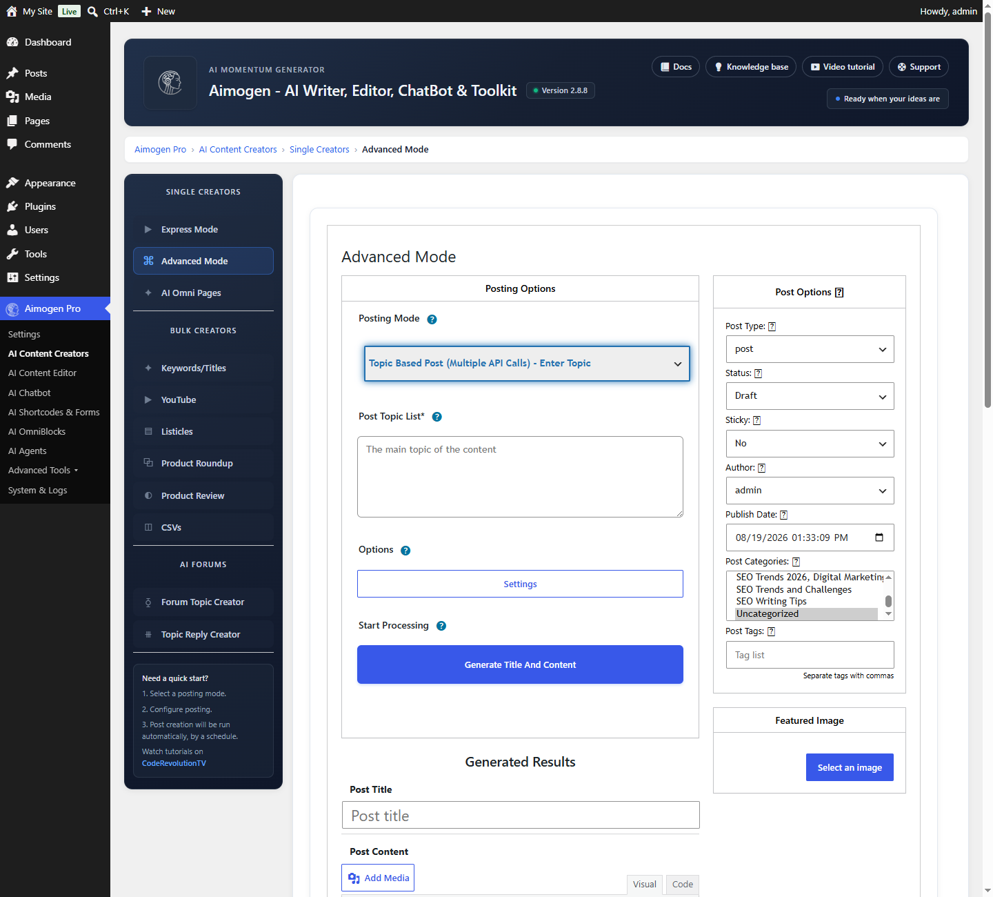 A bulk post creator rule editor
