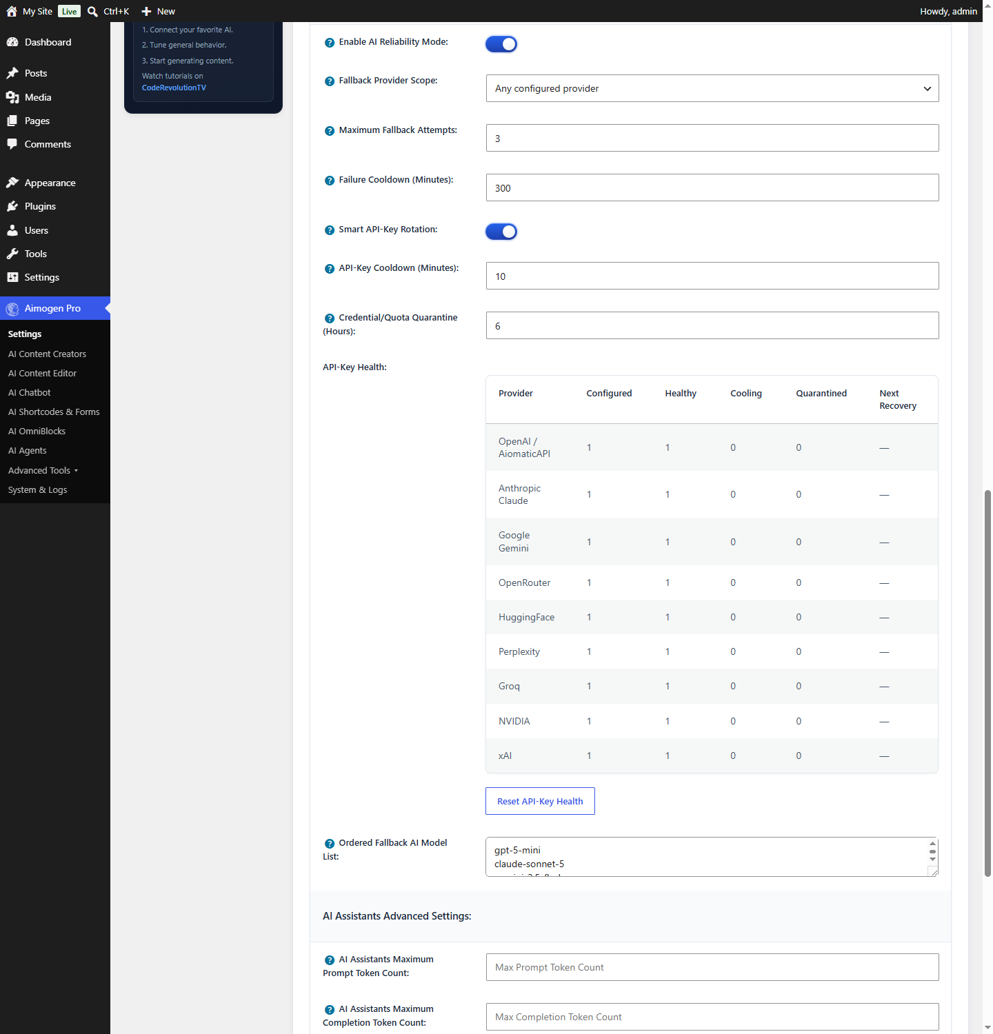 Aimogen Pro > Settings > Advanced AI Settings