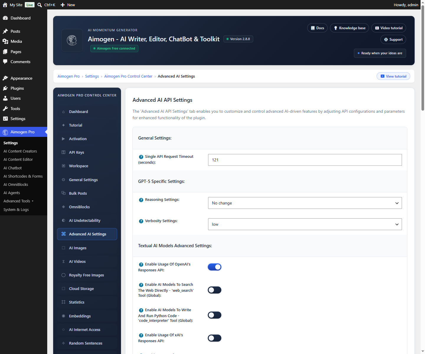 Aimogen Pro Quick Setup Wizard on the API Keys step